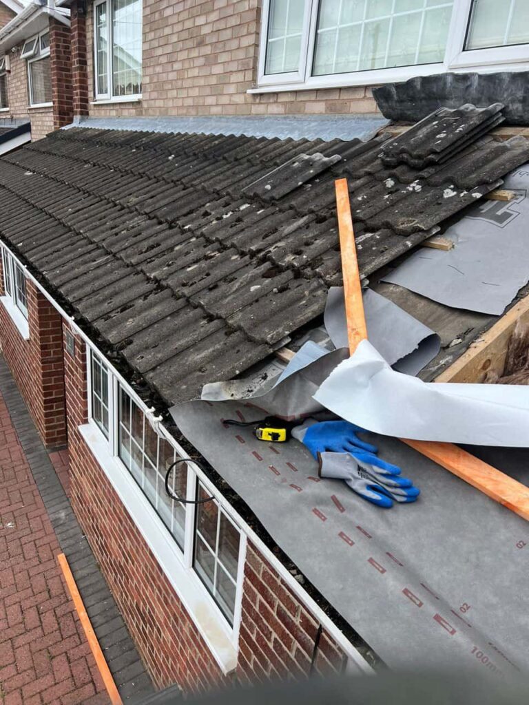 This is a photo of a pitched roof which is being repaired. The existing roof was leaking badly. Works carried out by Hurstpierpoint Roofing Repairs